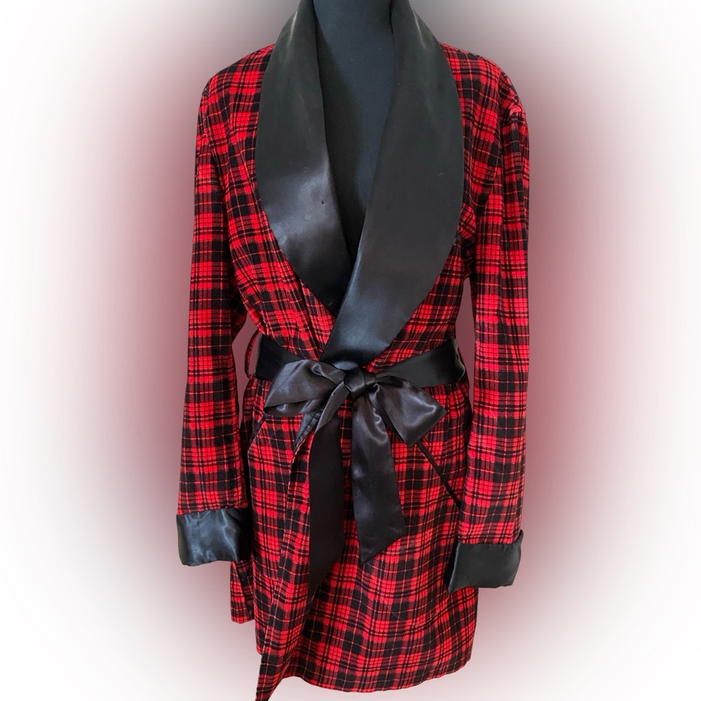 Rare 1940’s-1950’s Men’s Plaid Corduroy Rabhor Smoking Jacket/ Robe with Satin